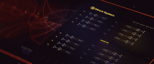 angled macro of a futuristic UI depicting the linkages of the various systems and the pilot in Evangelion, except instead of _EVA UNIT 01 + entry plug_ at the top it says _9front system_ with the 9front logo